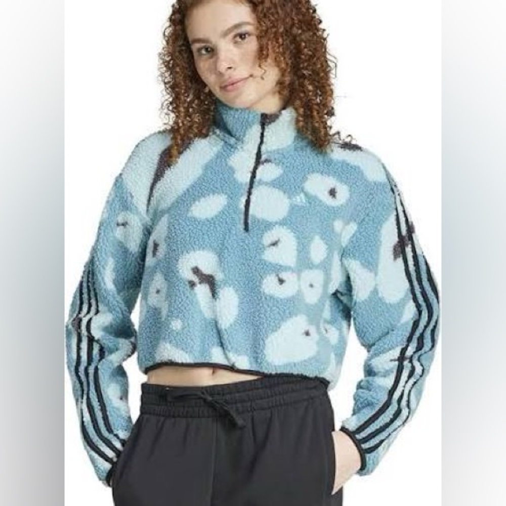 Adidas Blue and White Floral Fleece Top